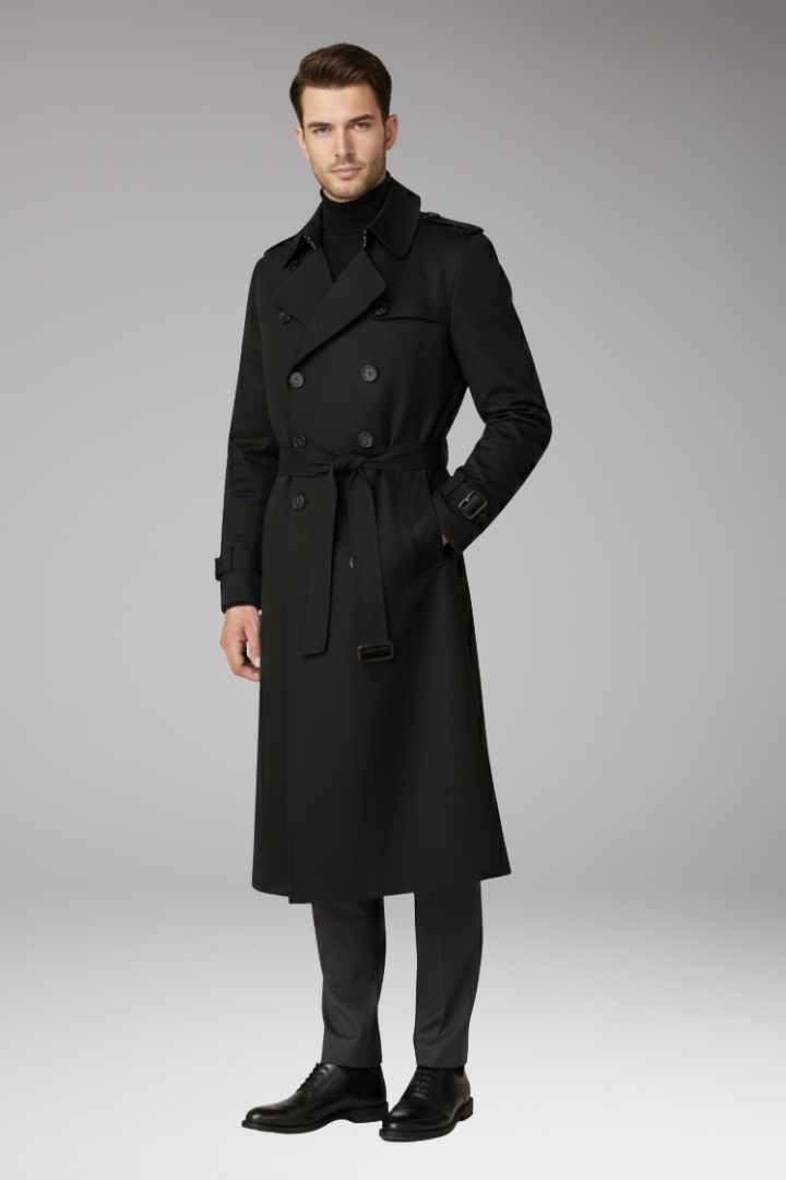 Men’s Trench Coat with Belt and Wide Lapels