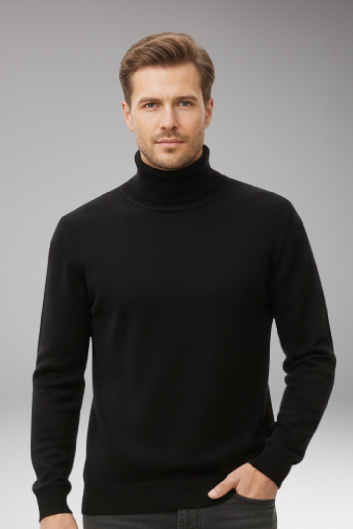 Men’s Jumper with High Neck and Knitted Surface