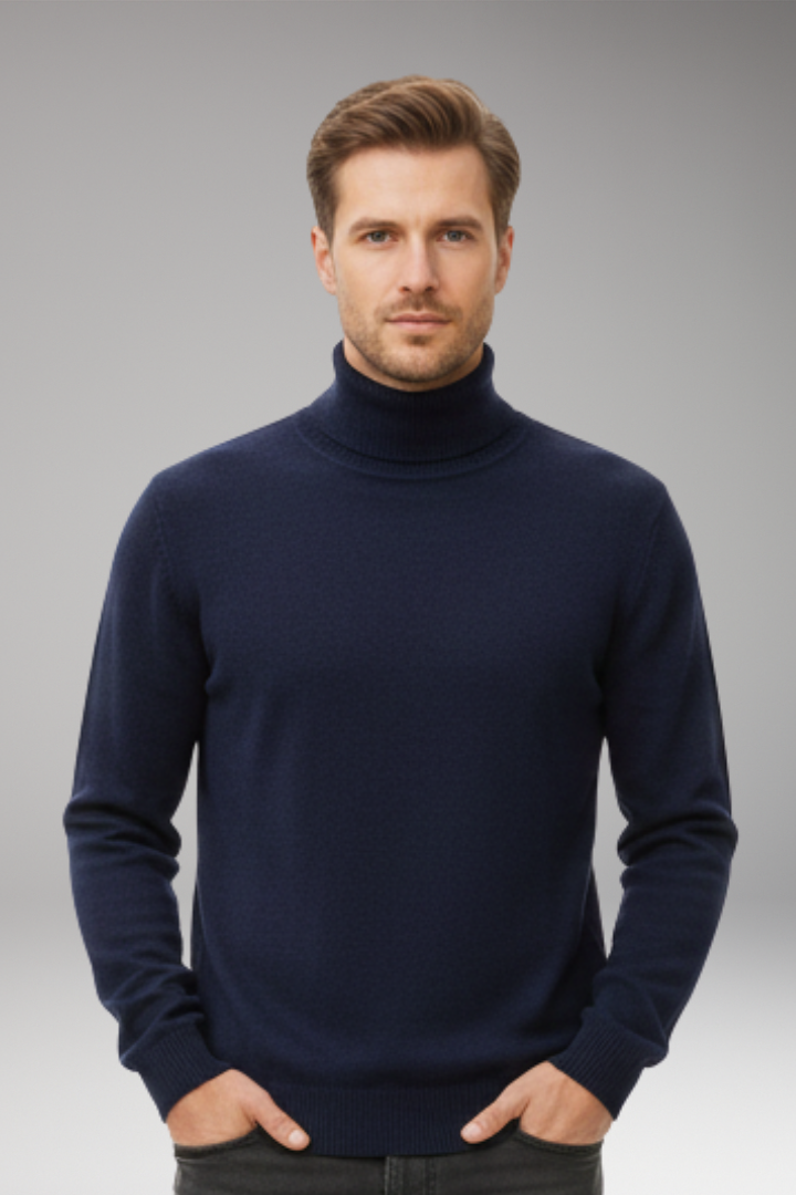 Men’s Jumper with High Neck and Knitted Surface