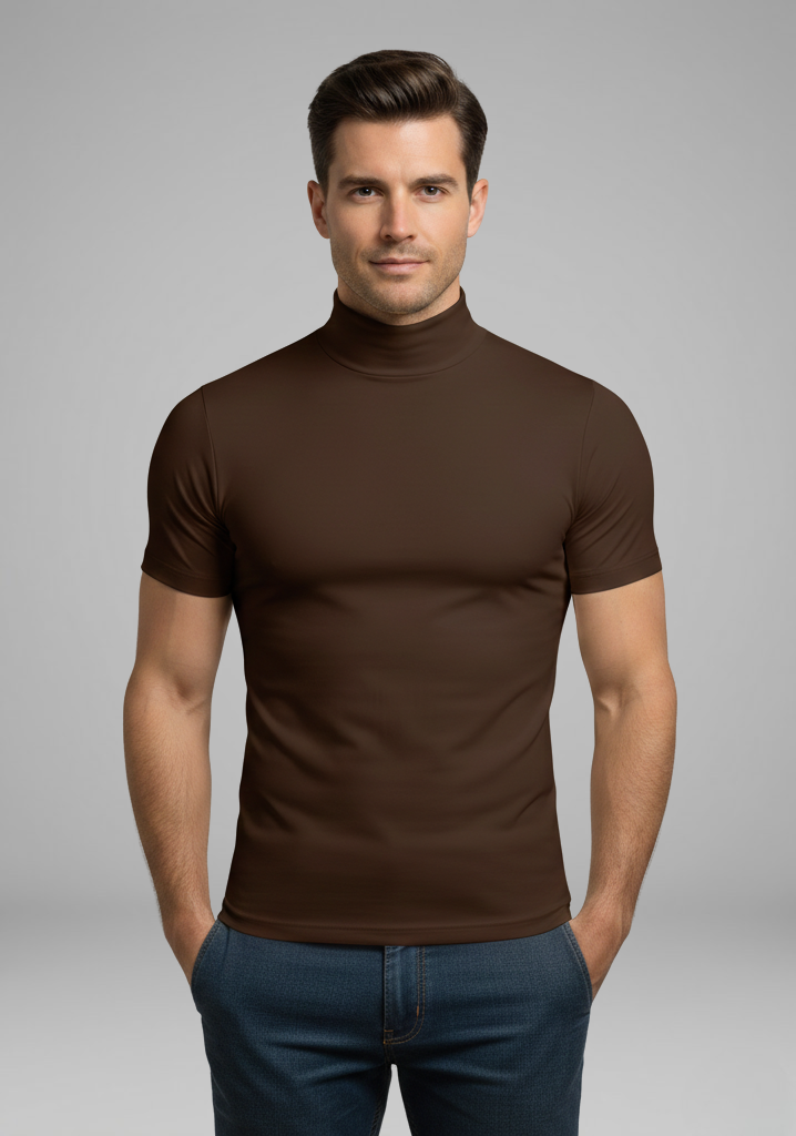 Men's Roll-Neck Top with Slim Fit and Short Sleeves