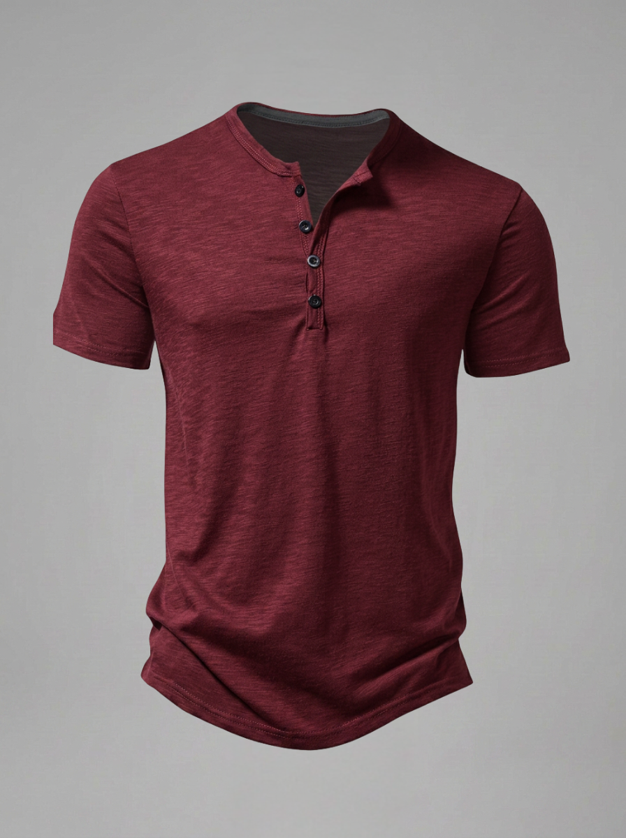 Men’s Short-Sleeve Henley Shirt with Button Placket