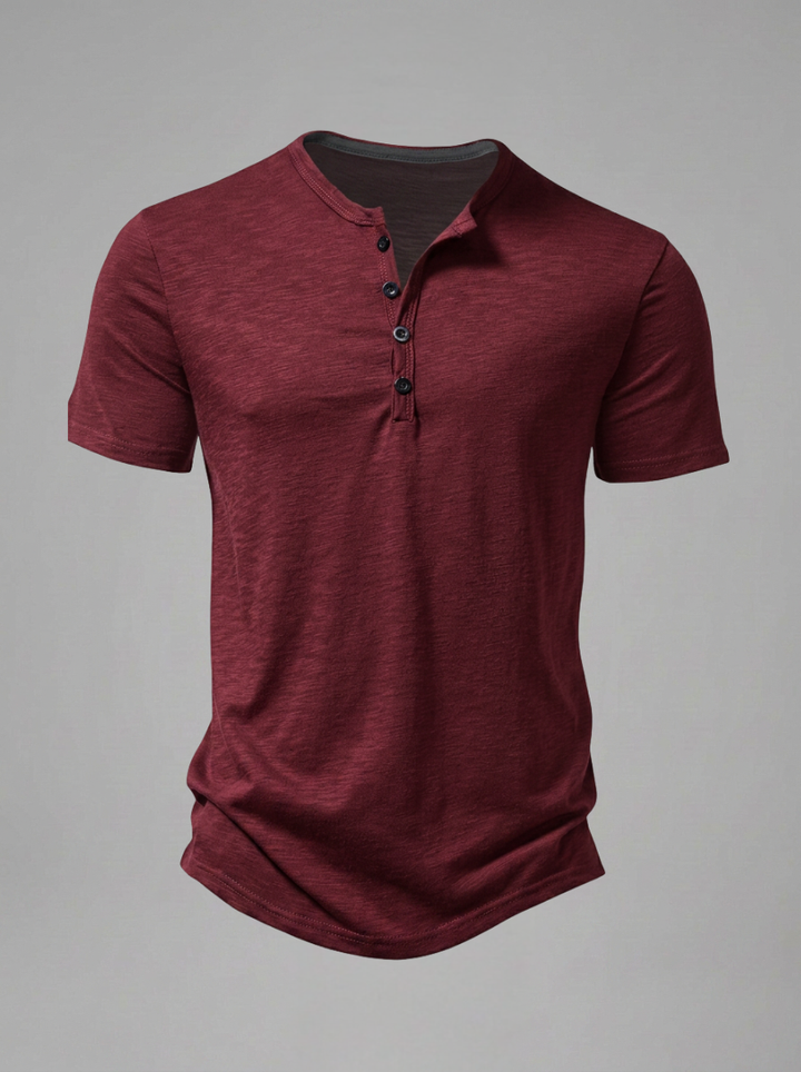 Men’s Short-Sleeve Henley Shirt with Button Placket