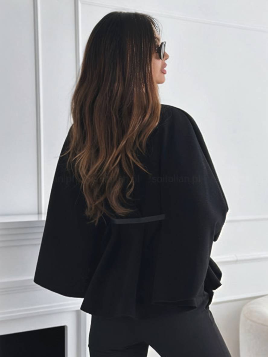 Women's Belted Cape Poncho with Wide Sleeves