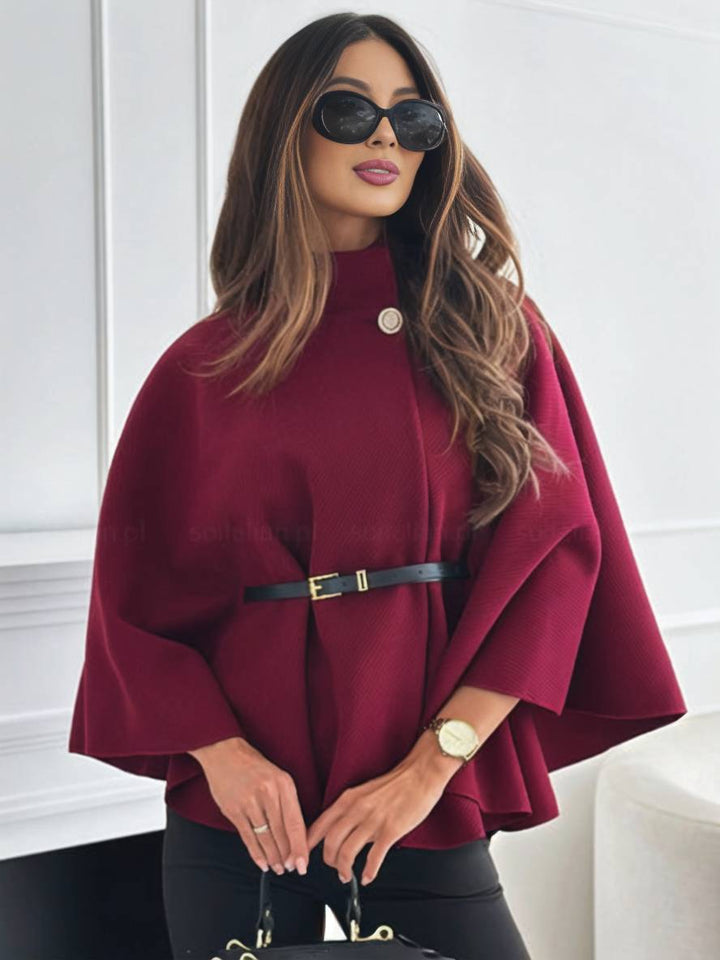 Women's Belted Cape Poncho with Wide Sleeves