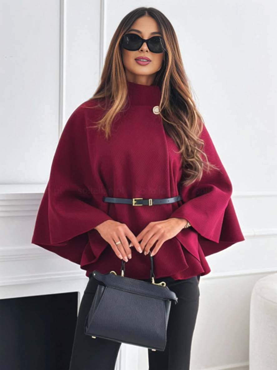 Women's Belted Cape Poncho with Wide Sleeves