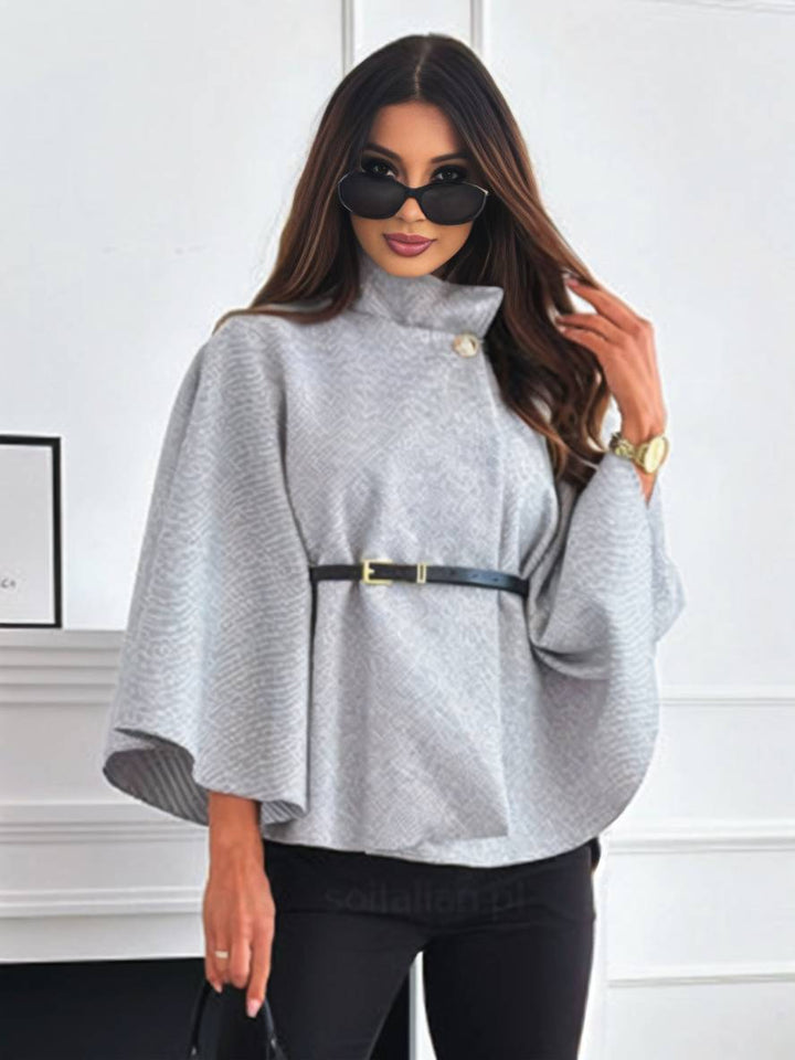 Women's Belted Cape Poncho with Wide Sleeves