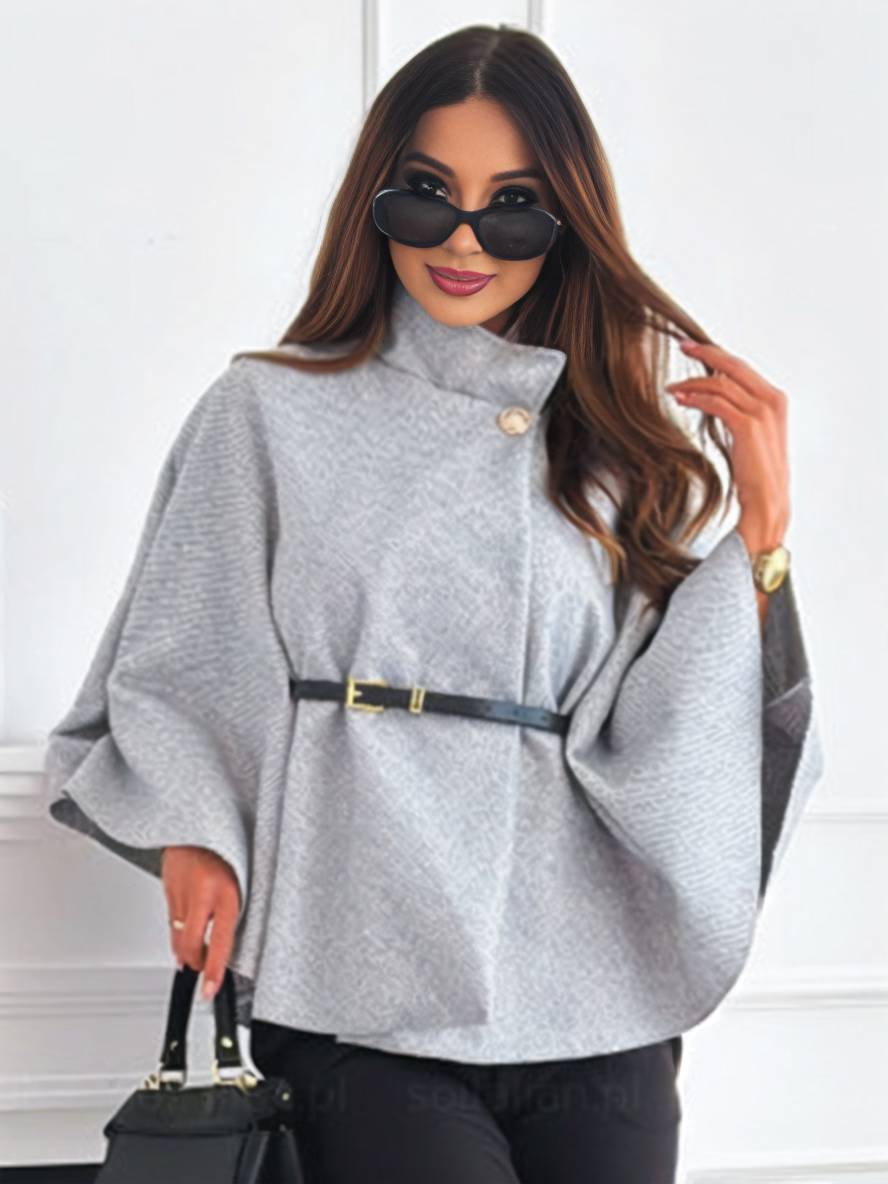 Women's Belted Cape Poncho with Wide Sleeves
