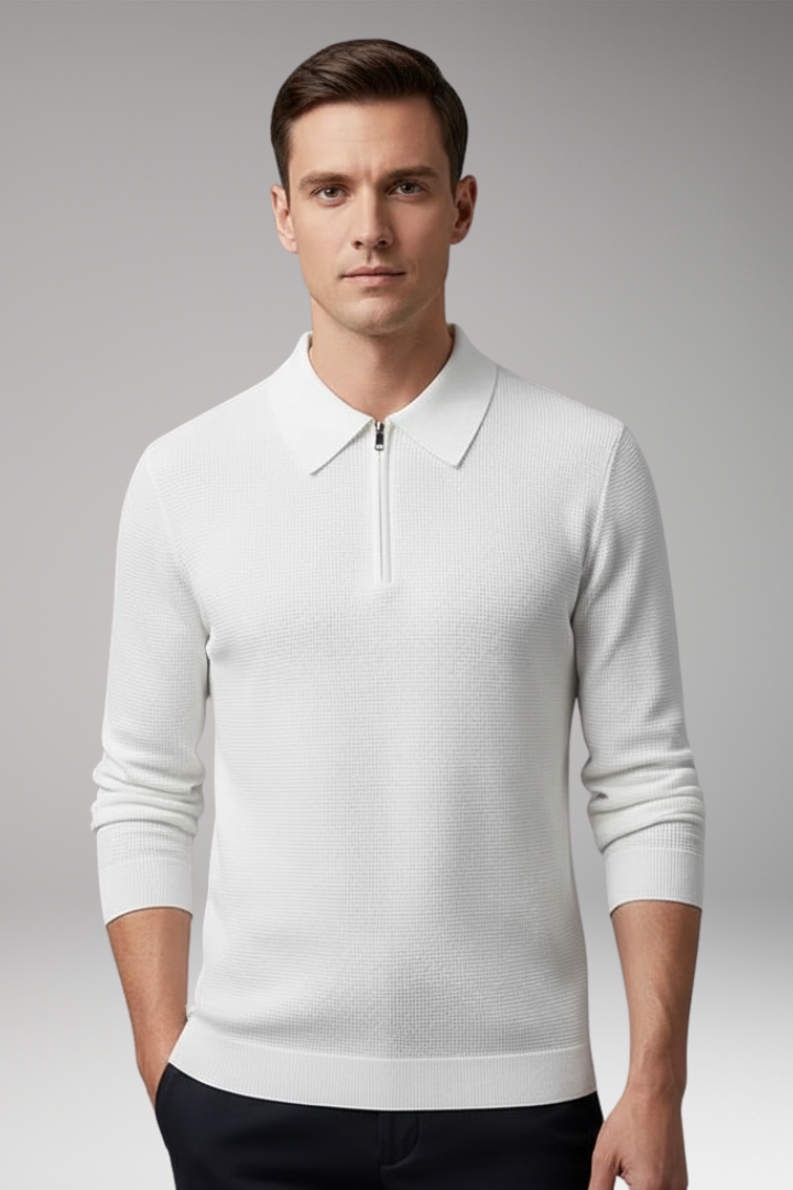 Men’s Quarter-Zip Polo Jumper with Ribbed Surface