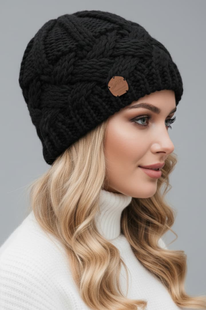 Women’s Knit Hat with Thick Weave and Folded Edge