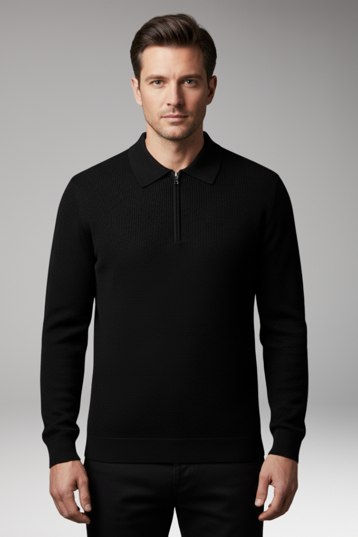 Men’s Quarter-Zip Polo Jumper with Ribbed Surface
