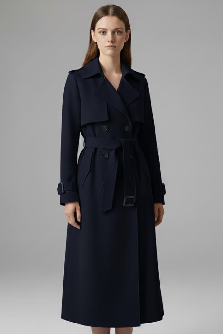 Women’s Trench Coat with Belt and Front Button Closure