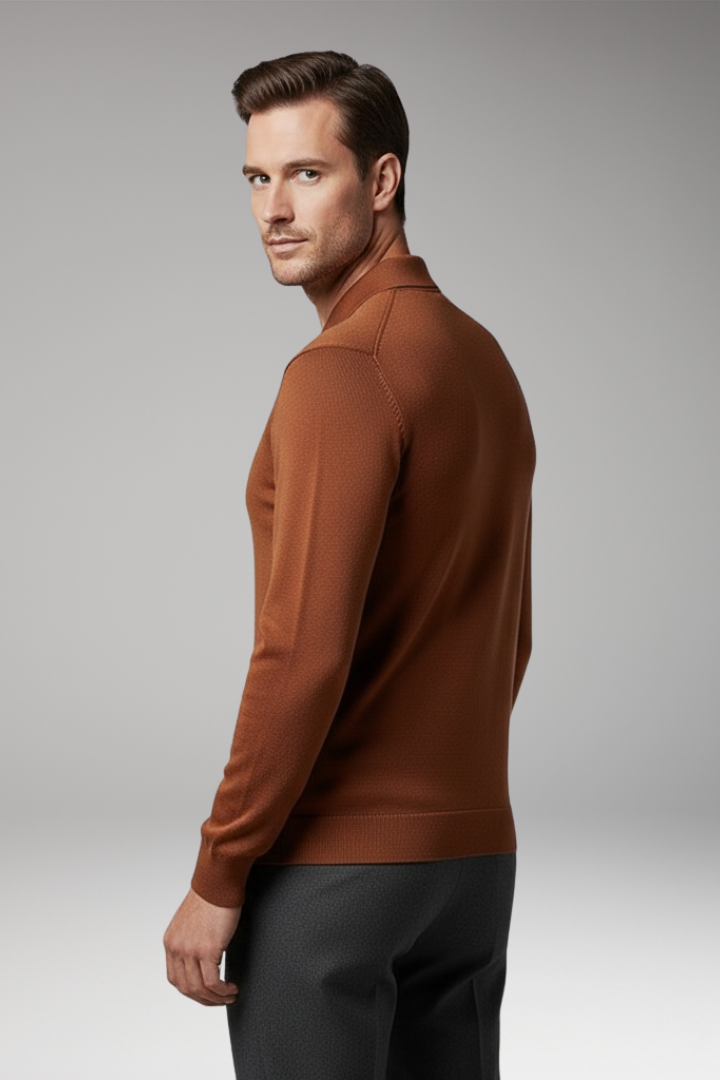 Men’s Quarter-Zip Polo Jumper with Ribbed Surface