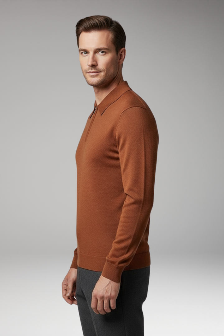 Men’s Quarter-Zip Polo Jumper with Ribbed Surface