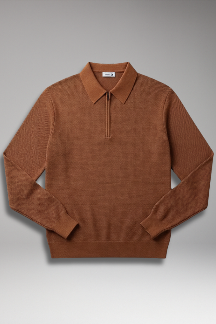 Men’s Quarter-Zip Polo Jumper with Ribbed Surface