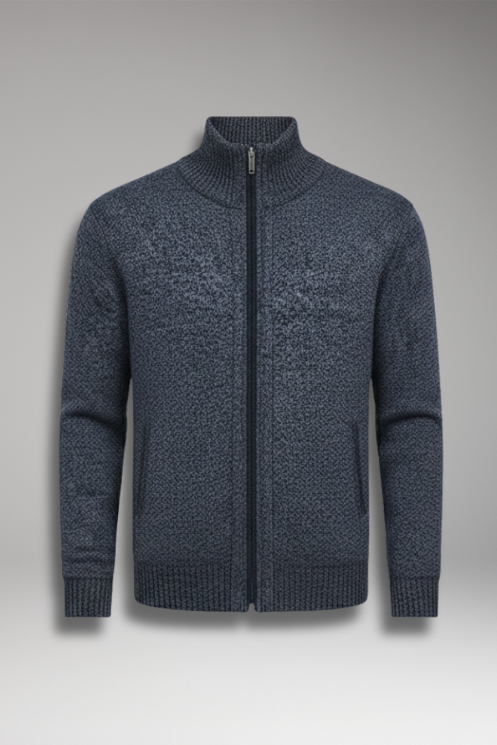 Men’s Cardigan Jumper with Stand Collar and Button Closure