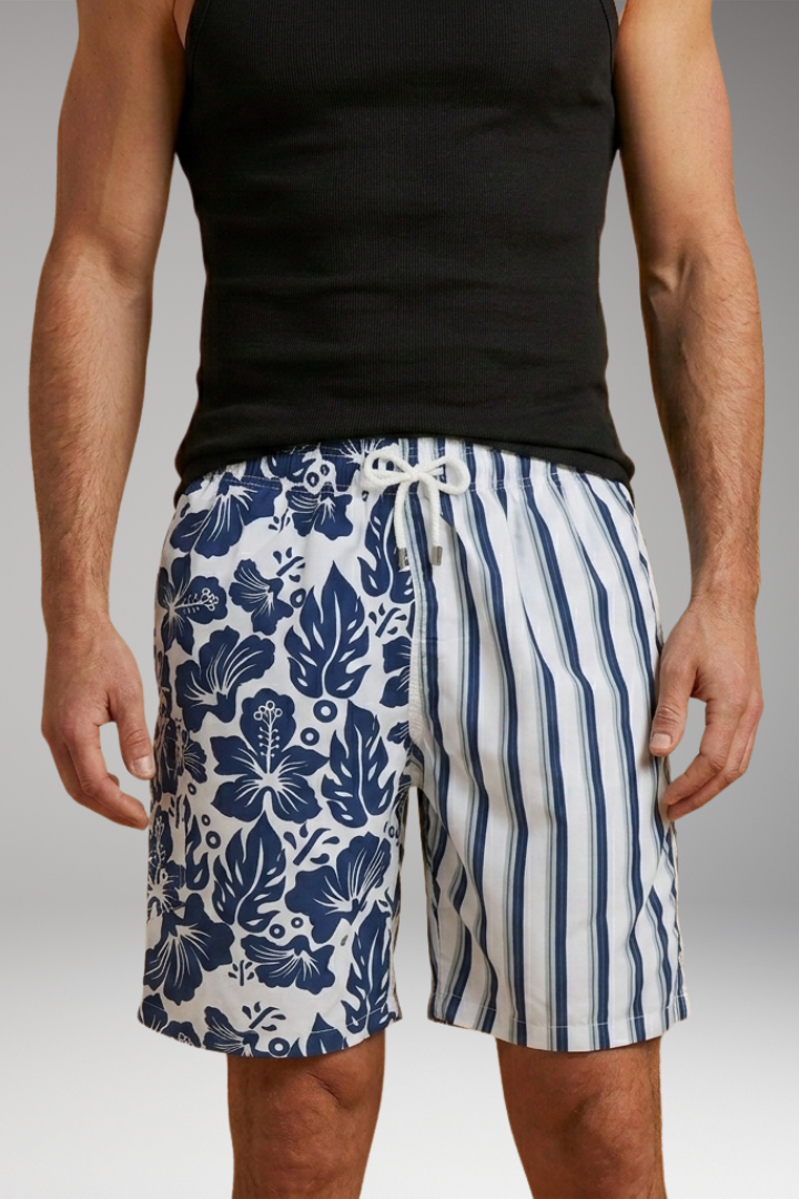 Men’s Swim Shorts with Stretch Waistband and Tropical Print