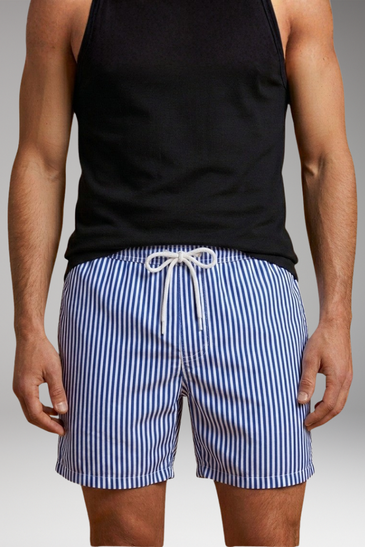 Men’s Swim Shorts with Striped Design and Drawstring Waistband
