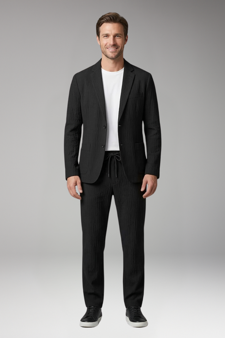 Men's Blazer and Trouser Set with Notched Collar