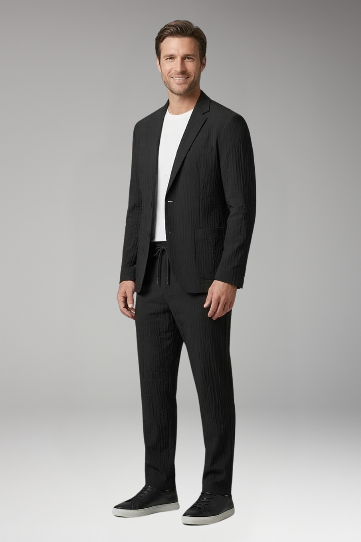 Men's Blazer and Trouser Set with Notched Collar
