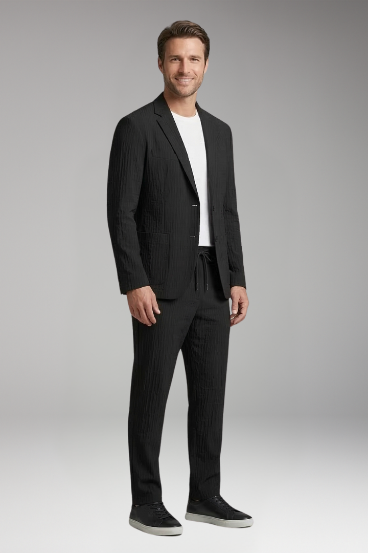 Men's Blazer and Trouser Set with Notched Collar