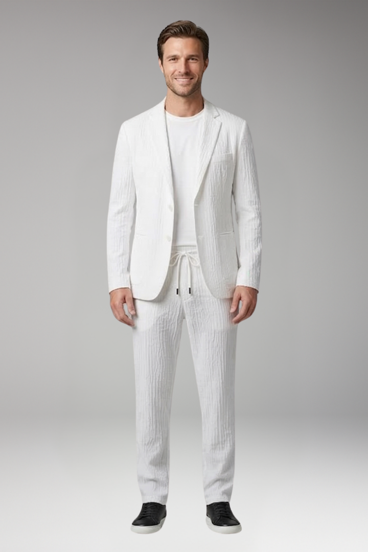 Men's Blazer and Trouser Set with Notched Collar