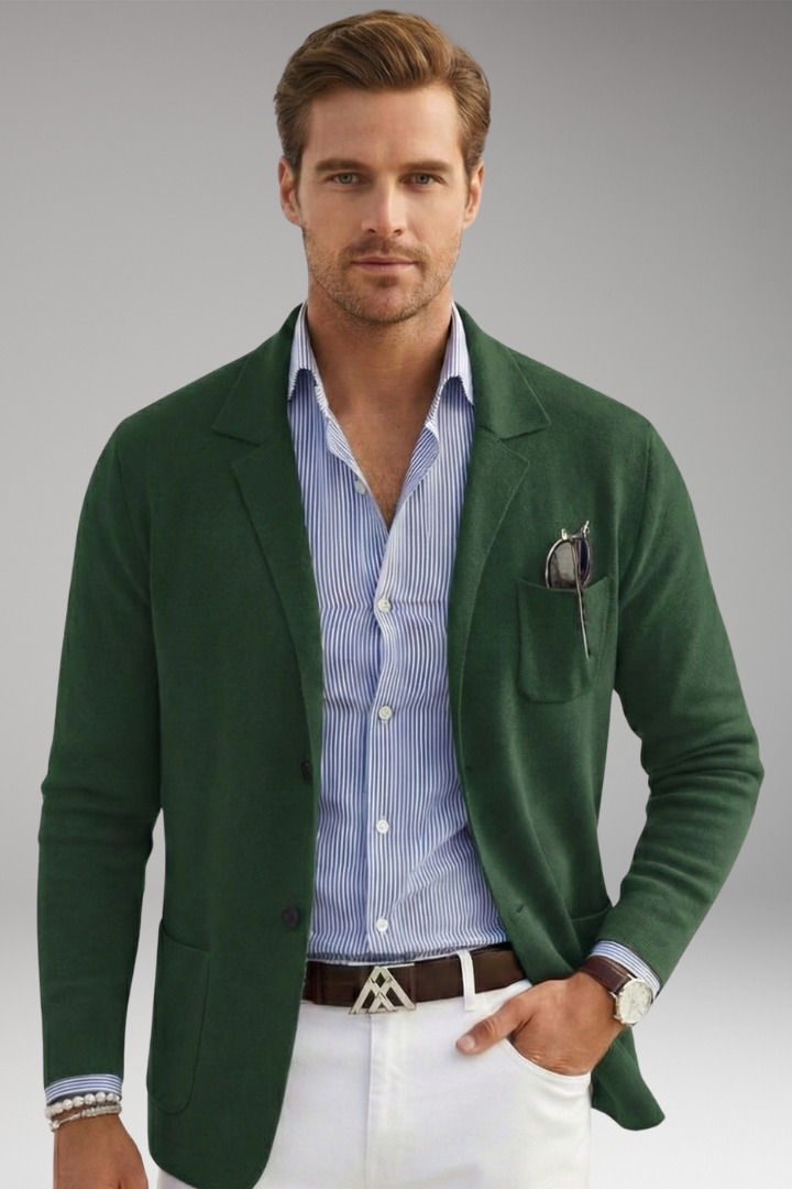 Men's Blazer with Lapel Collar and Front Fastening