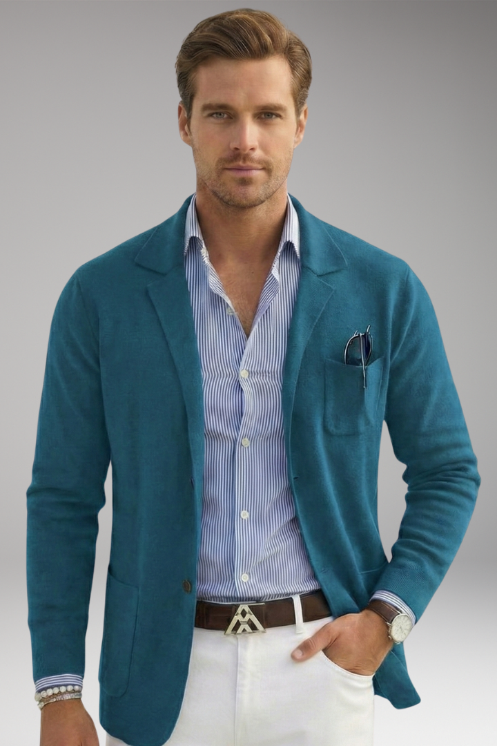 Men's Blazer with Lapel Collar and Front Fastening