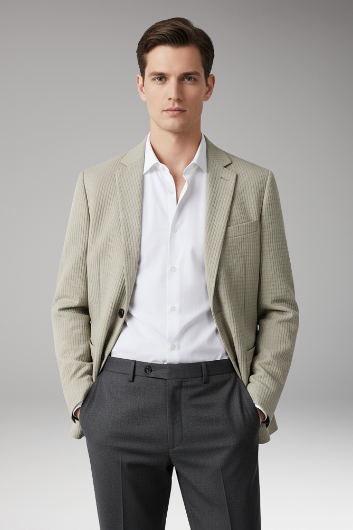 Men's Blazer with Notch Lapel and Two-Button Closure