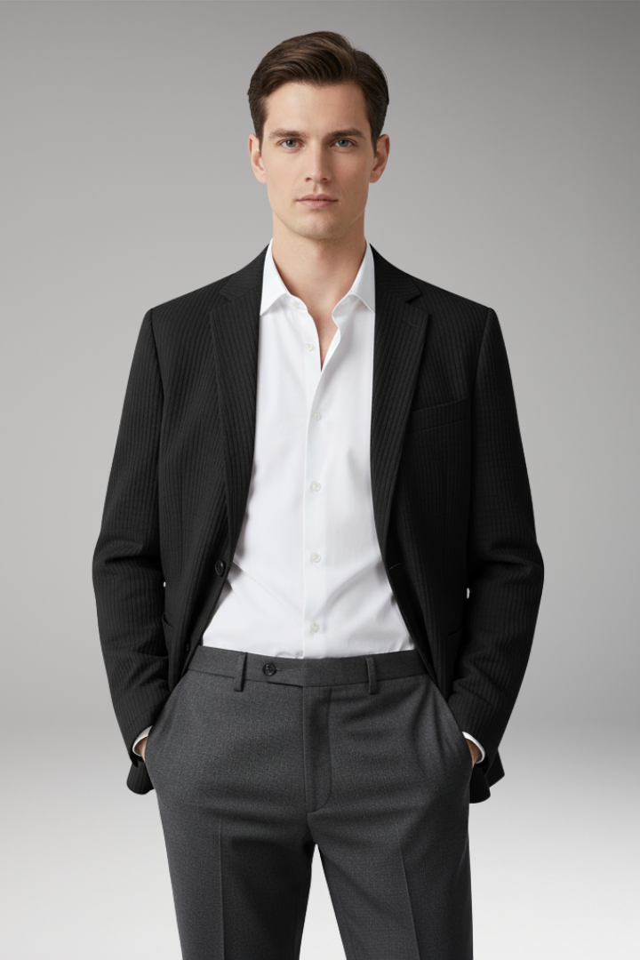 Men's Blazer with Notch Lapel and Two-Button Closure