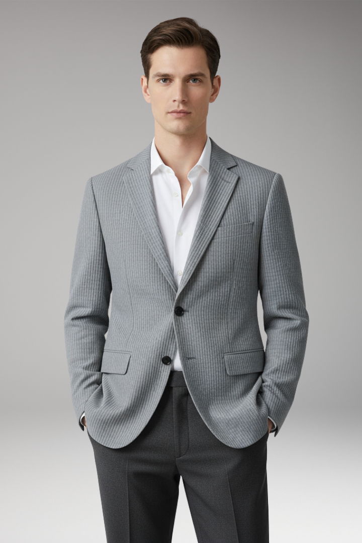 Men's Blazer with Notch Lapel and Two-Button Closure