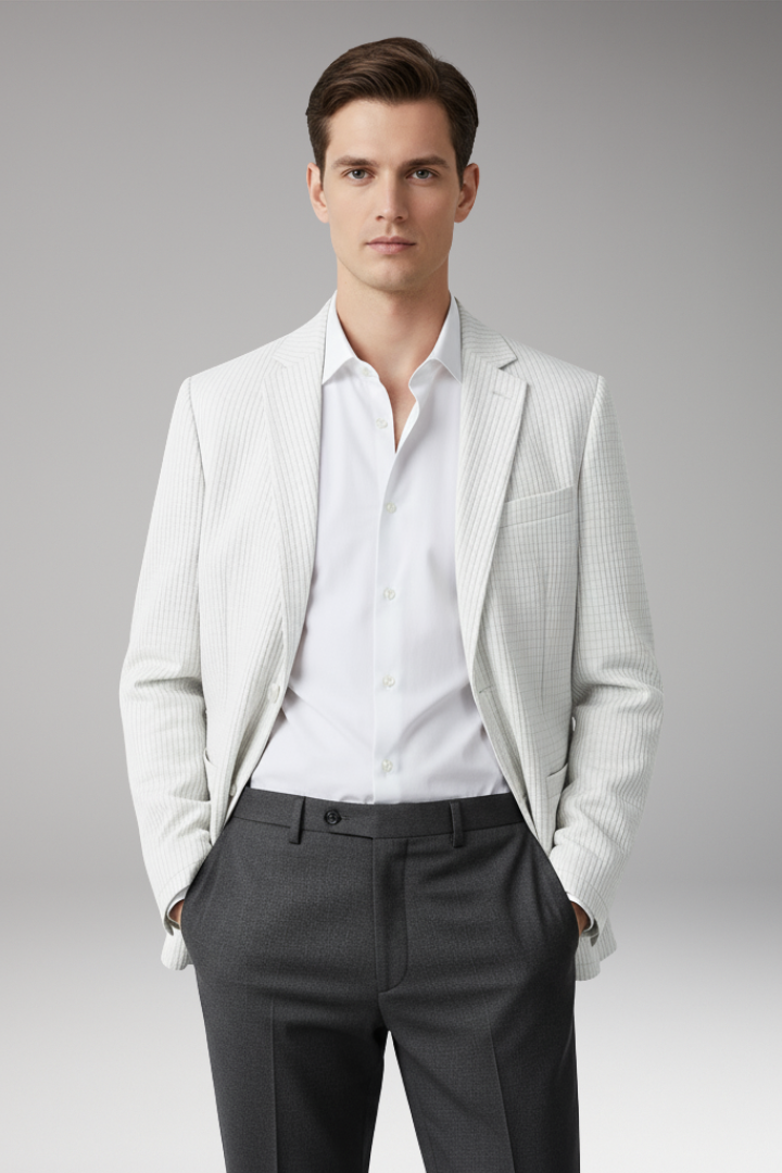 Men's Blazer with Notch Lapel and Two-Button Closure