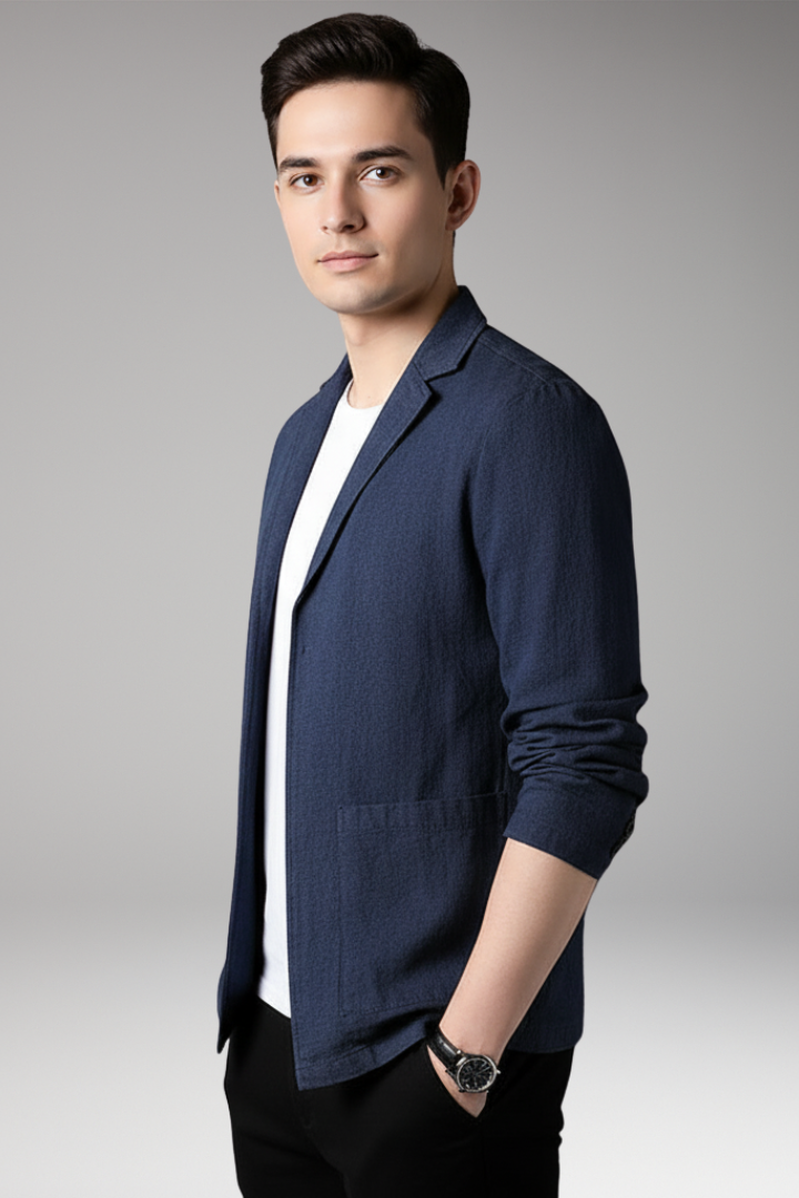 Men’s Blazer with Notched Collar and Front Pockets