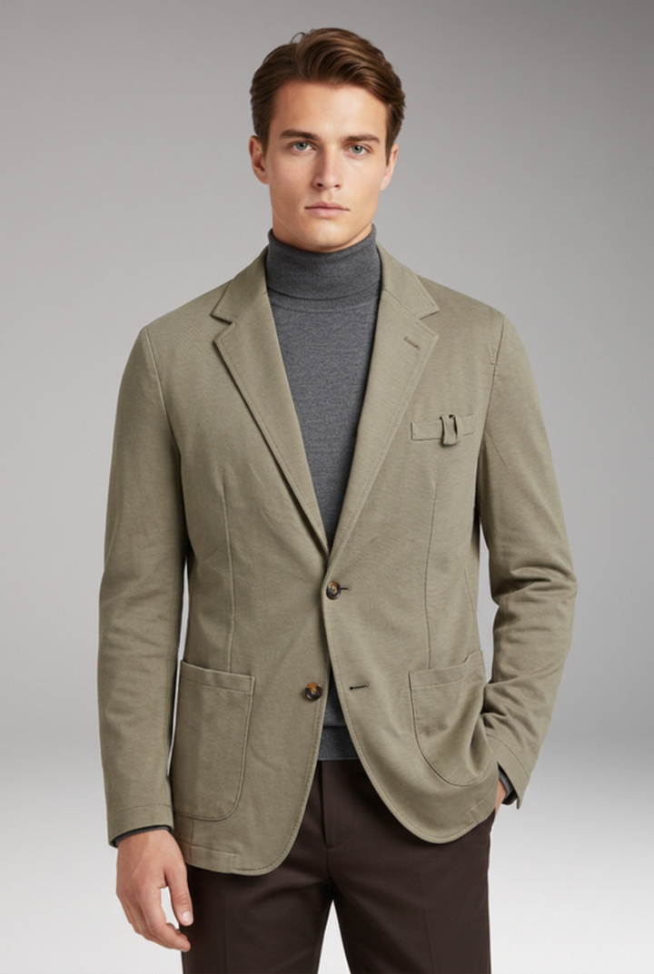 Men’s Blazer with Notched Lapel and Corduroy Surface
