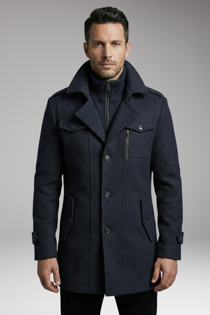 Men’s Blend Overcoat with Zipper and Buttons