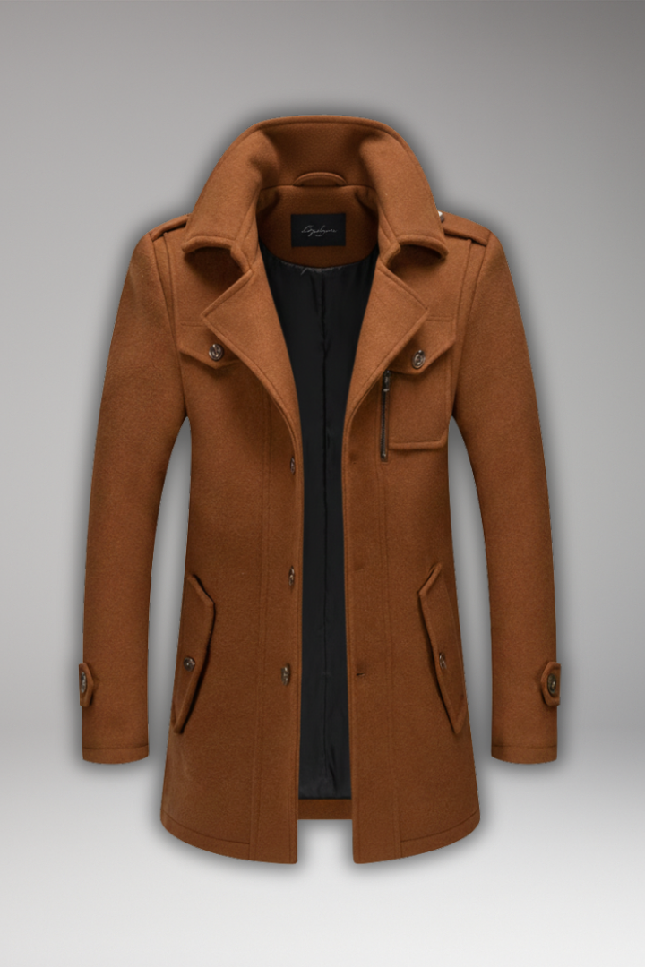 Men’s Blend Overcoat with Zipper and Buttons