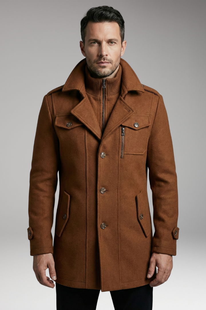 Men’s Blend Overcoat with Zipper and Buttons