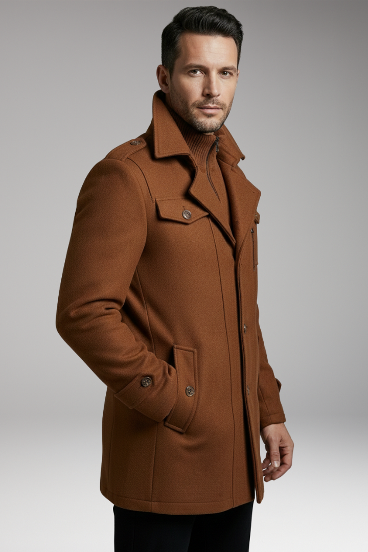 Men’s Blend Overcoat with Zipper and Buttons