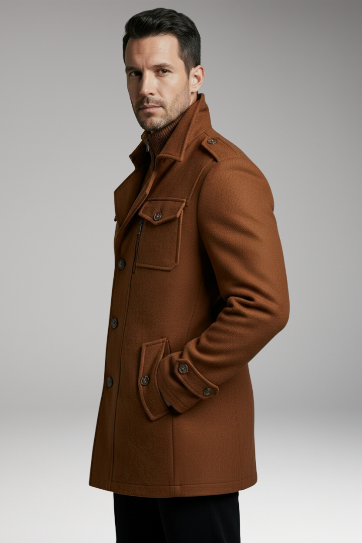 Men’s Blend Overcoat with Zipper and Buttons