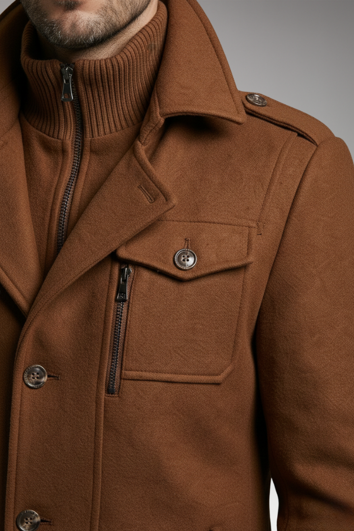 Men’s Blend Overcoat with Zipper and Buttons