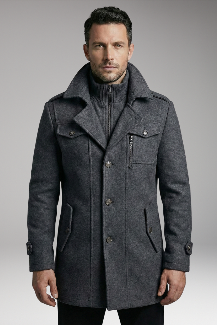 Men’s Blend Overcoat with Zipper and Buttons