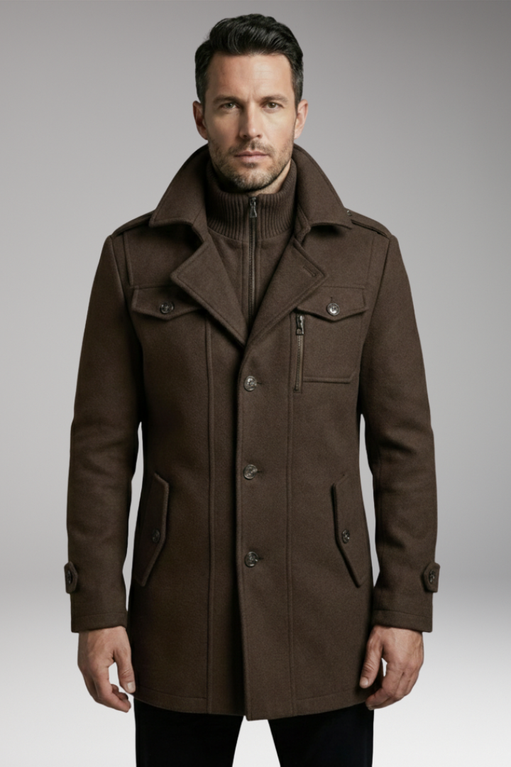 Men’s Blend Overcoat with Zipper and Buttons