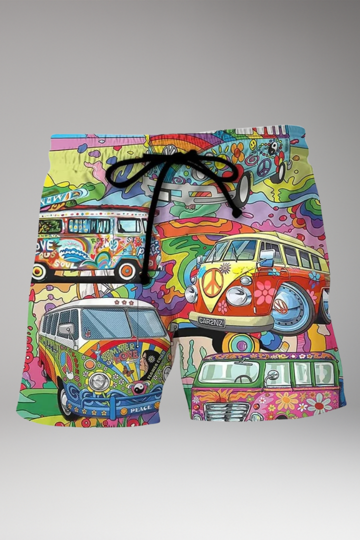 Men’s Boardshorts with Colourful Printed Design and Drawstring Waistband