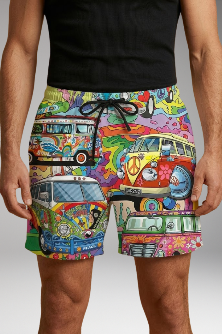 Men’s Boardshorts with Colourful Printed Design and Drawstring Waistband