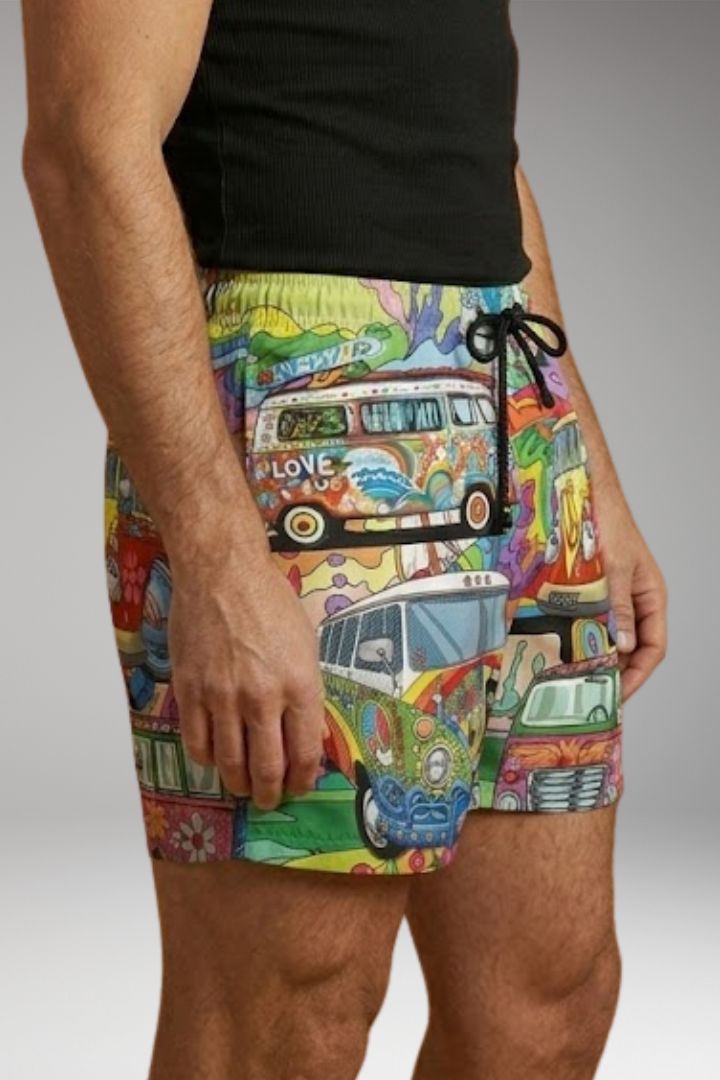 Men’s Boardshorts with Colourful Printed Design and Drawstring Waistband