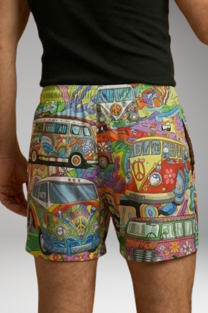 Men’s Boardshorts with Colourful Printed Design and Drawstring Waistband