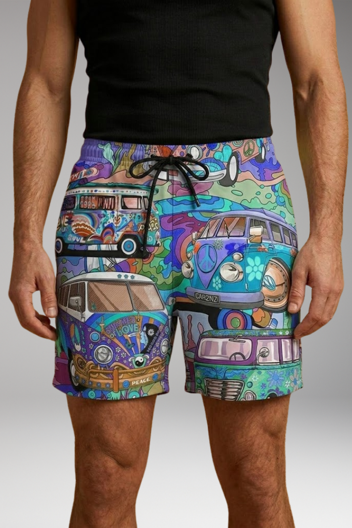 Men’s Boardshorts with Colourful Printed Design and Drawstring Waistband