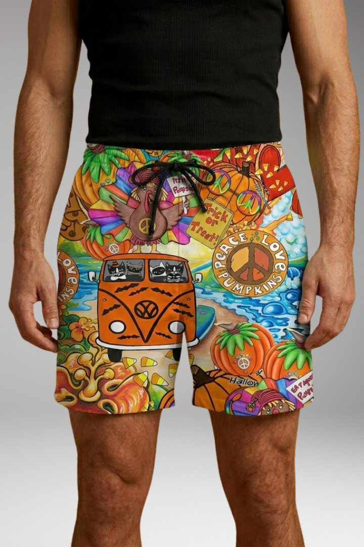 Men’s Boardshorts with Colourful Printed Design and Drawstring Waistband