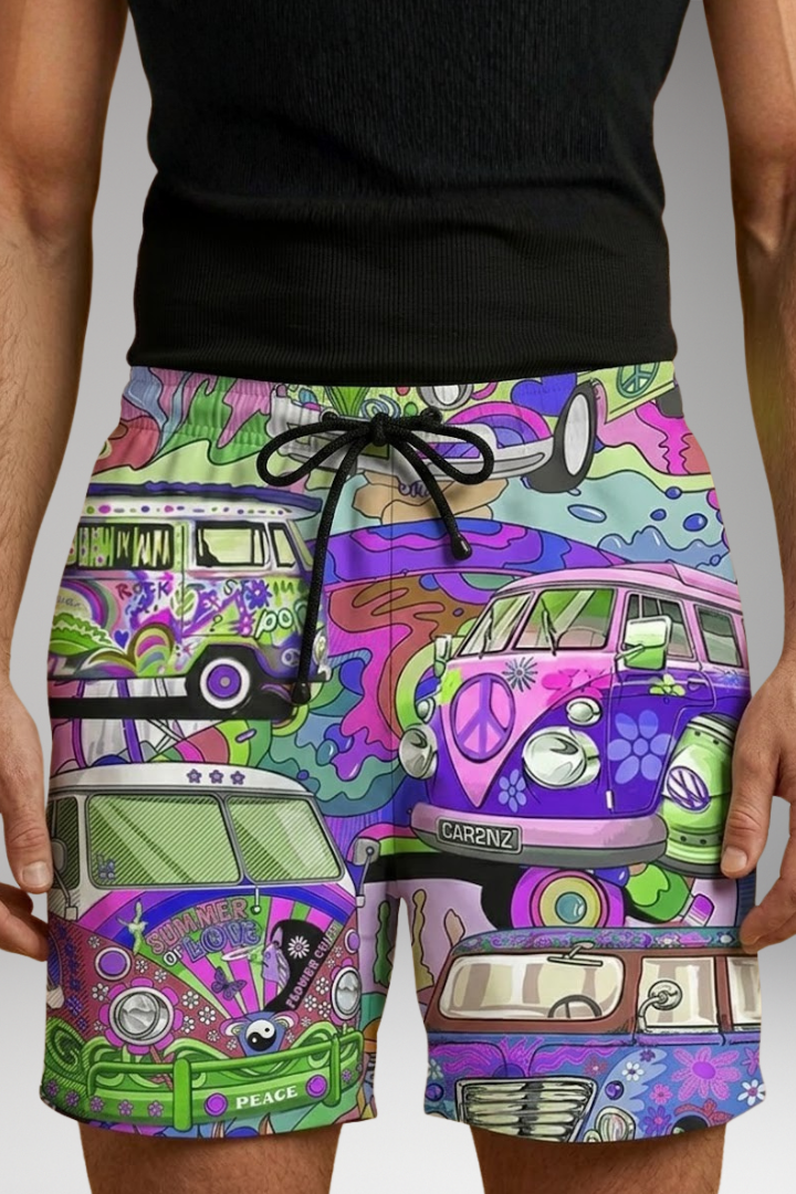 Men’s Boardshorts with Colourful Printed Design and Drawstring Waistband