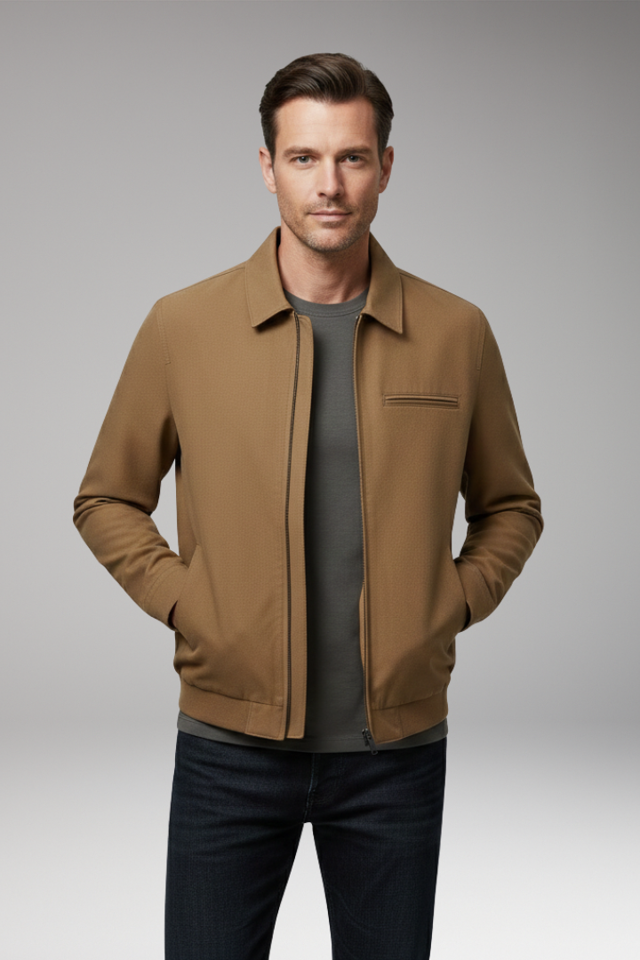 Men’s Bomber Jacket with Classic Collar and Utility Pockets