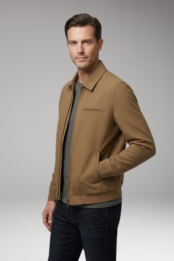 Men’s Bomber Jacket with Classic Collar and Utility Pockets